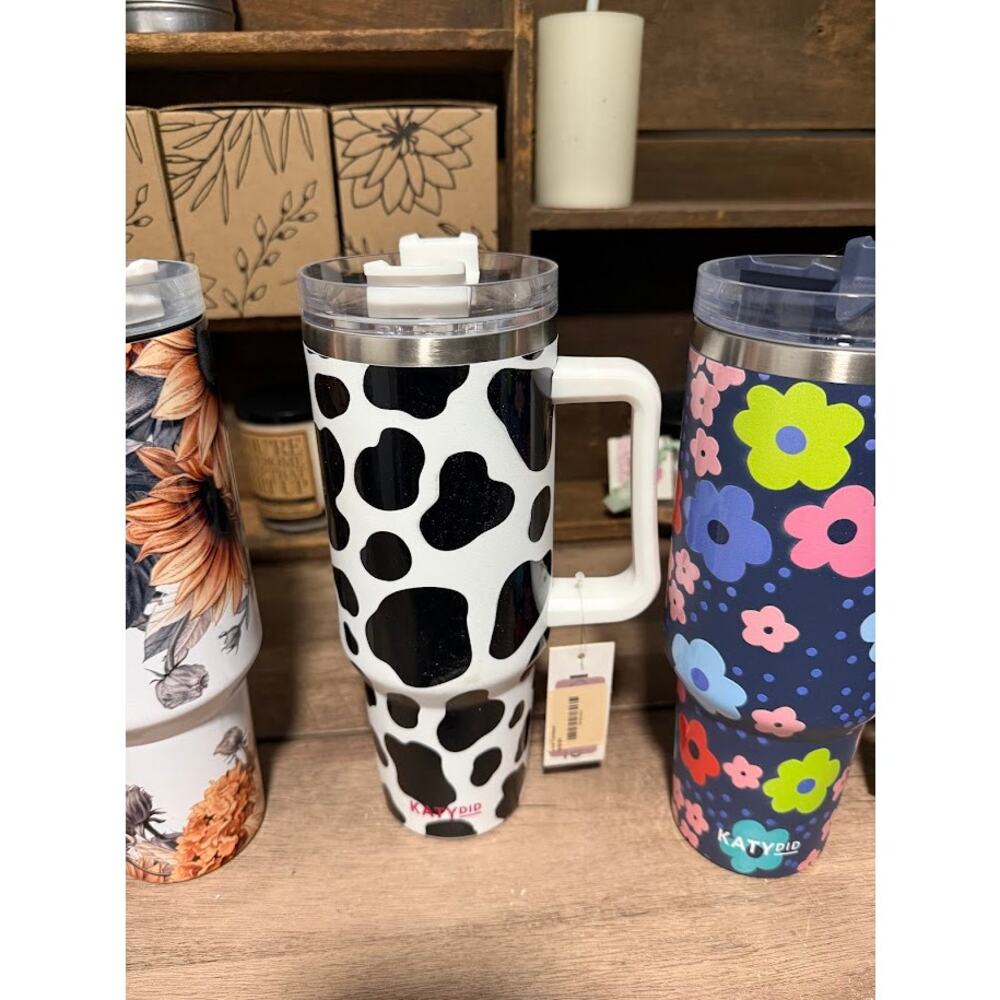 40oz Cow Print Katydid Stainless Tumbler with Reusable Straw